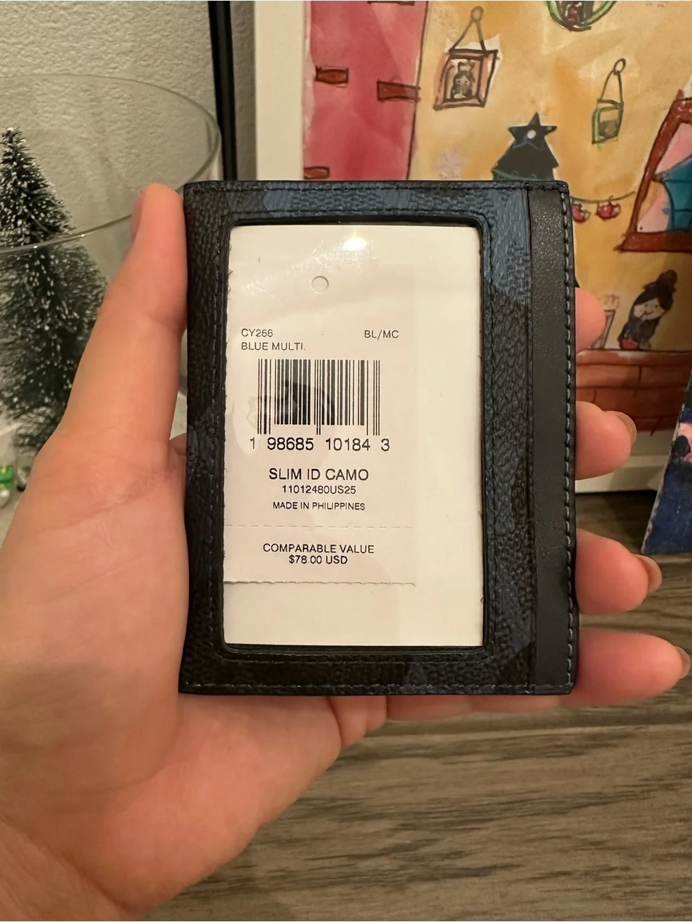 NWT Coach Slim Id Card Case In Signature Camo Print CY266 Blue Multi